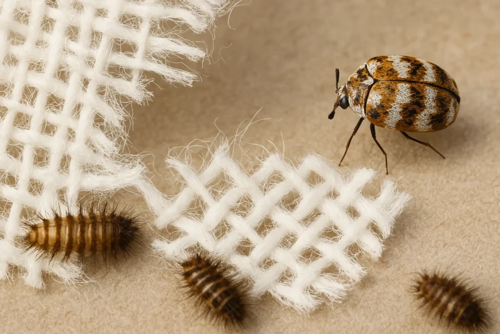 Carpet beetle on woven fabric