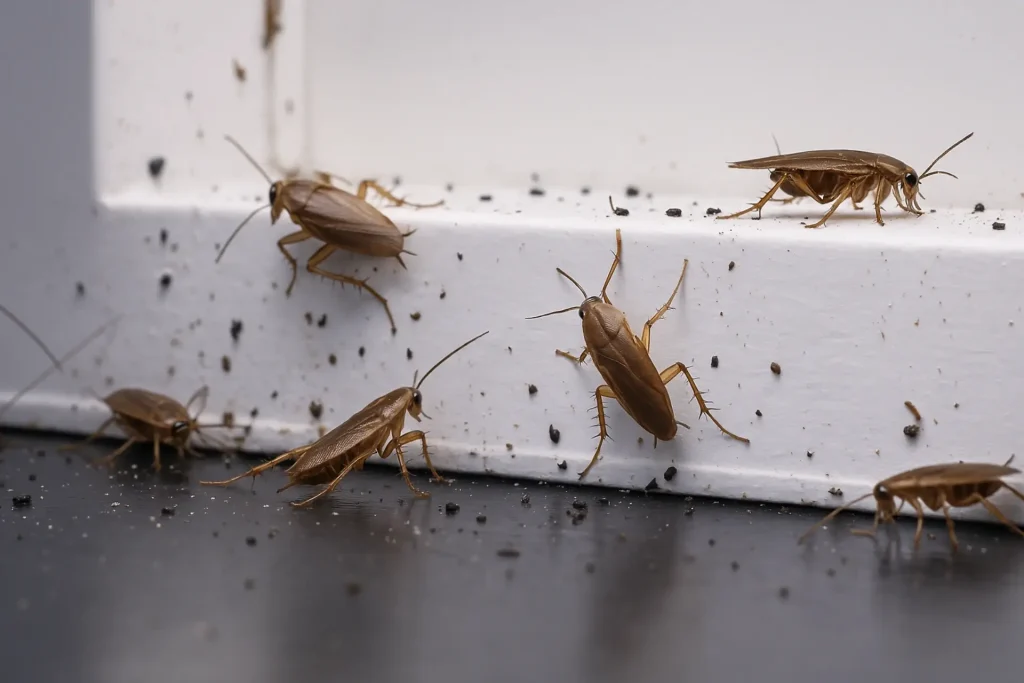 Wiltshire pest technician applying cockroach treatment in commercial kitchen