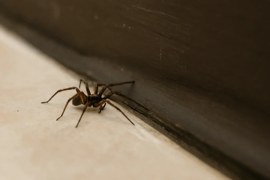 House spider in the corner of a room floor